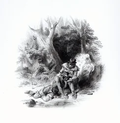 ジェームス・フェニモア・クーパー（1789-1851）による「モヒカンの最後」のイラスト